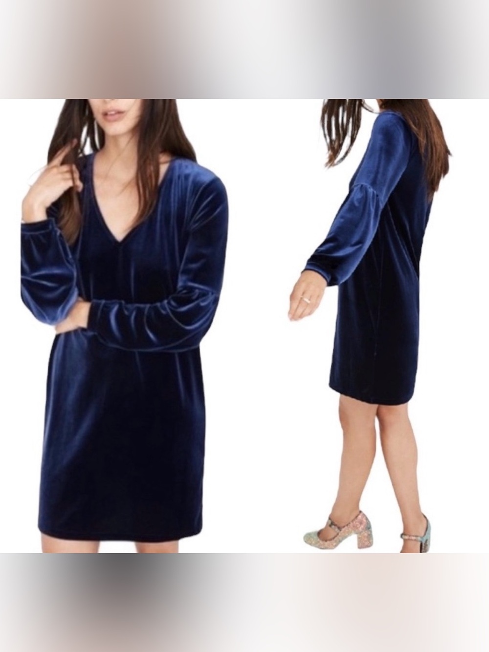 Madewell Velvet Balloon Sleeve Mini Dress Deep Navy Blue Women’s Medium
